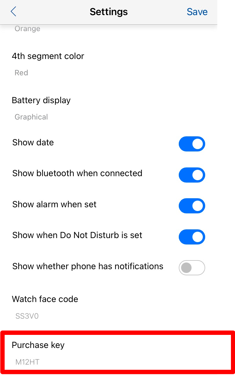 Purchase key in Settings