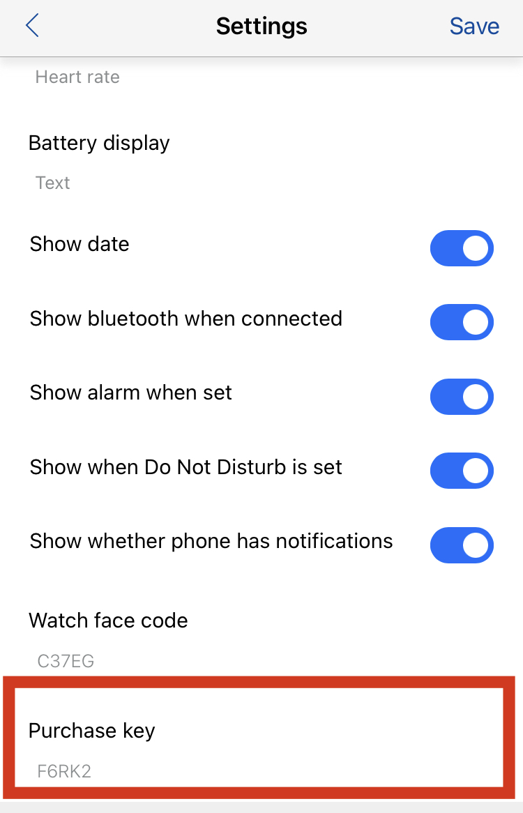 Purchase key in Settings