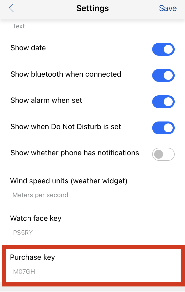 Purchase key in Settings
